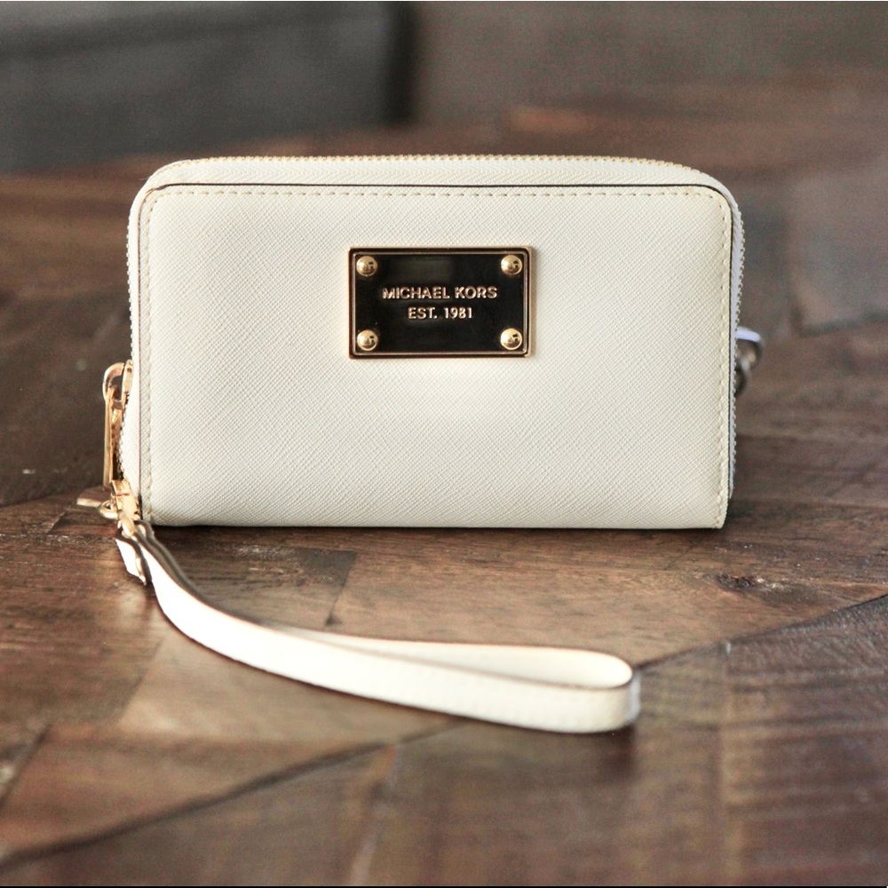 Michael Kors phone wallet wristlet white saffiano